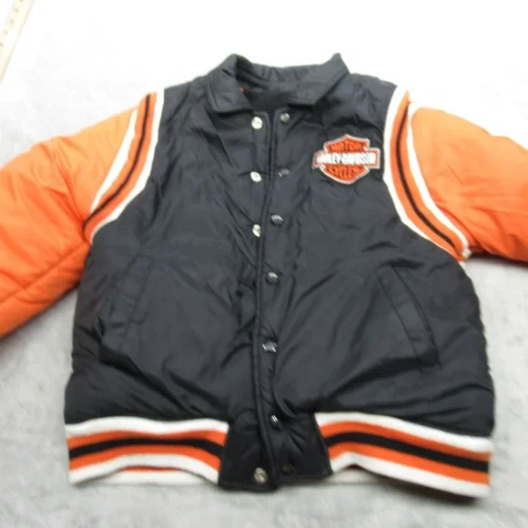Harley Davidson‎ Jacket Youth Medium 12-14 Orange Wool Varsity Reversible READ
